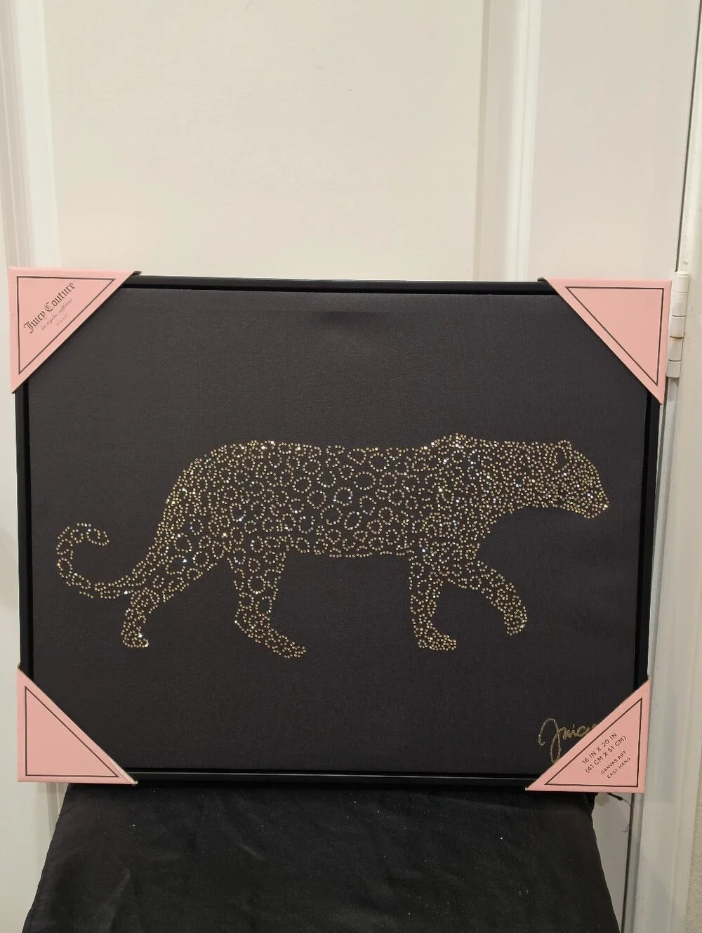 Juicy Couture Home Gold Crystal Leopard Silhouette Framed Wall Decor